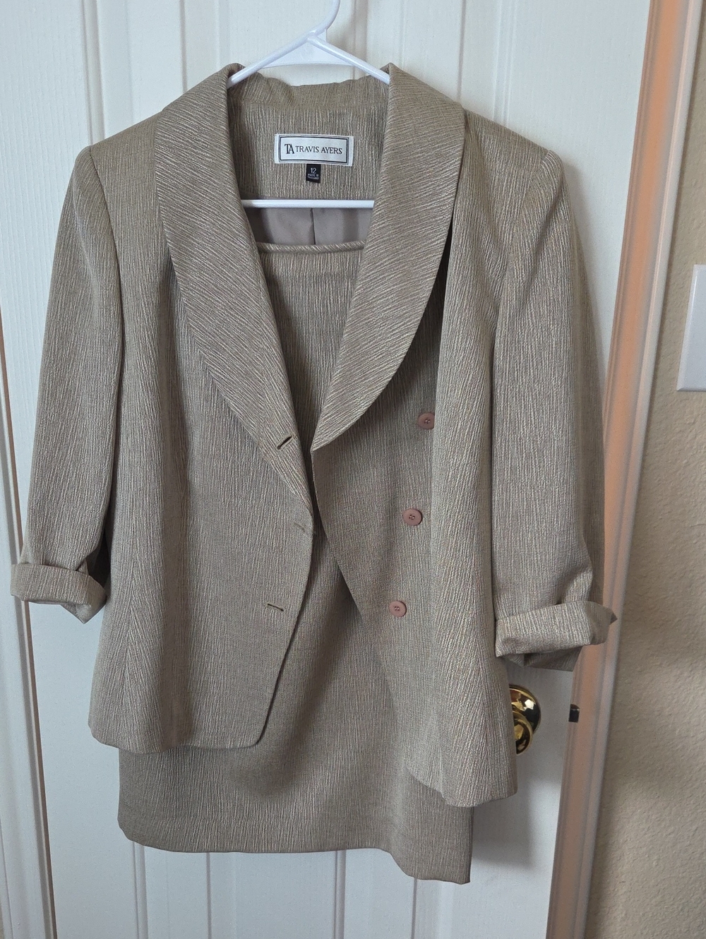 Travis Ayers Women's Taupe Textured Blazer and Skirt Set